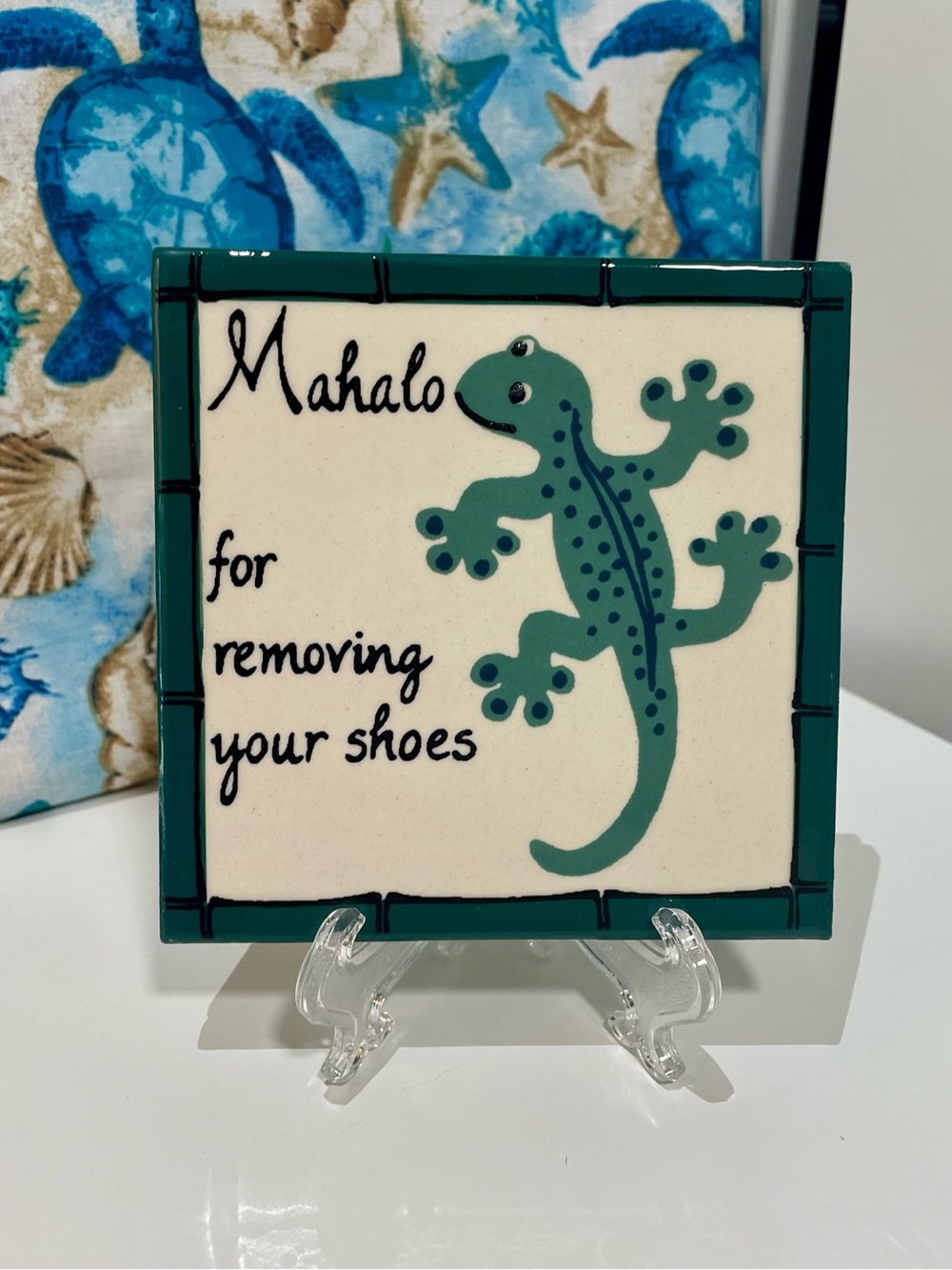 Banana Patch Studio “Mahalo for Removing Your Shoes” Handpainted Hawaiian Tile